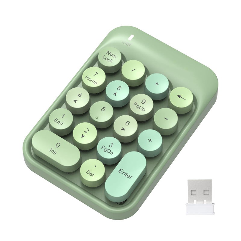 FELICON Wireless Numeric Keypad 18 Keys with 2.4G Mini Portable Silent Number Pad USB Receiver Financial Accounting Keyboard Extensions for Laptop Desktop PC Proï¼ˆGreen Mixï¼‰ - Image 1